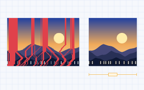 A wide picture narrowed by removing low-detail seams